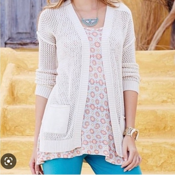 Off White Matilda Jane Open Knit Crochet Cardigan Size Medium - Picture 1 of 9